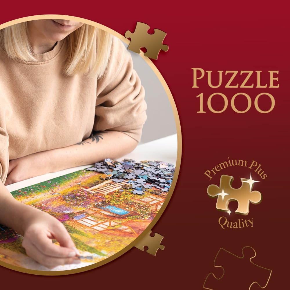Trefl Railway Station Steam Train - 1000 Piece Jigsaw Puzzles for Adults & Children Aged 12+ - Tea Time Village Rail Station Trains Puzzle