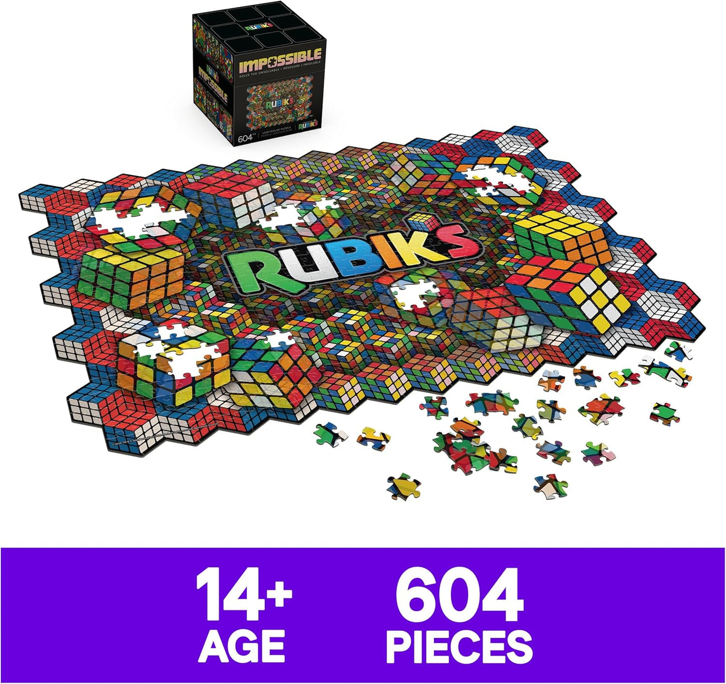 Rubik's Cube, Rubik's Impossible, Lenticular Jigsaw Puzzle of 604 Pieces, Ages 14 and Up