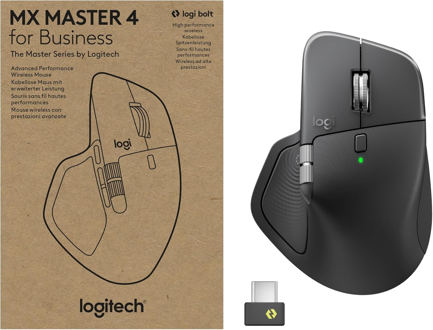 Logitech MX Master 4 for Business, Wireless Mouse with Quiet Clicks, 8K DPI, MagSpeed Scrolling, Logi Bolt Receiver, Bluetooth, Actions Ring, Haptics, USB-C Charging – Graphite