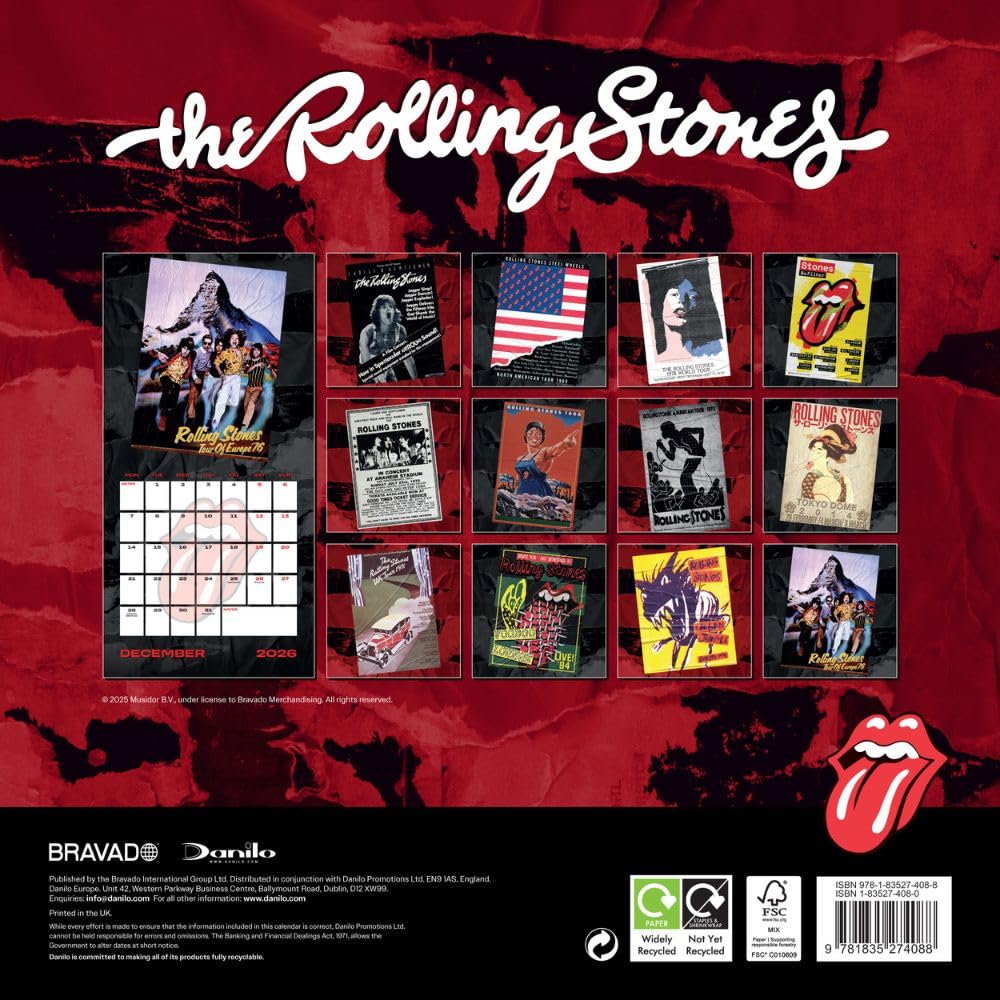 2026 CALENDAR THE ROLLING STONES MONTH TO VIEW SQUARE WALL CALENDAR OFFICIAL PRODUCT