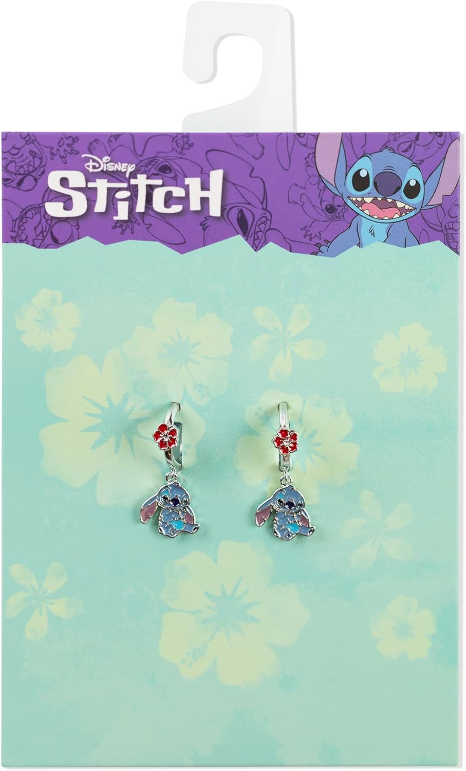 Disney Lilo & Stitch Silber und Rot Enamel Hanging Flower Ohrringe