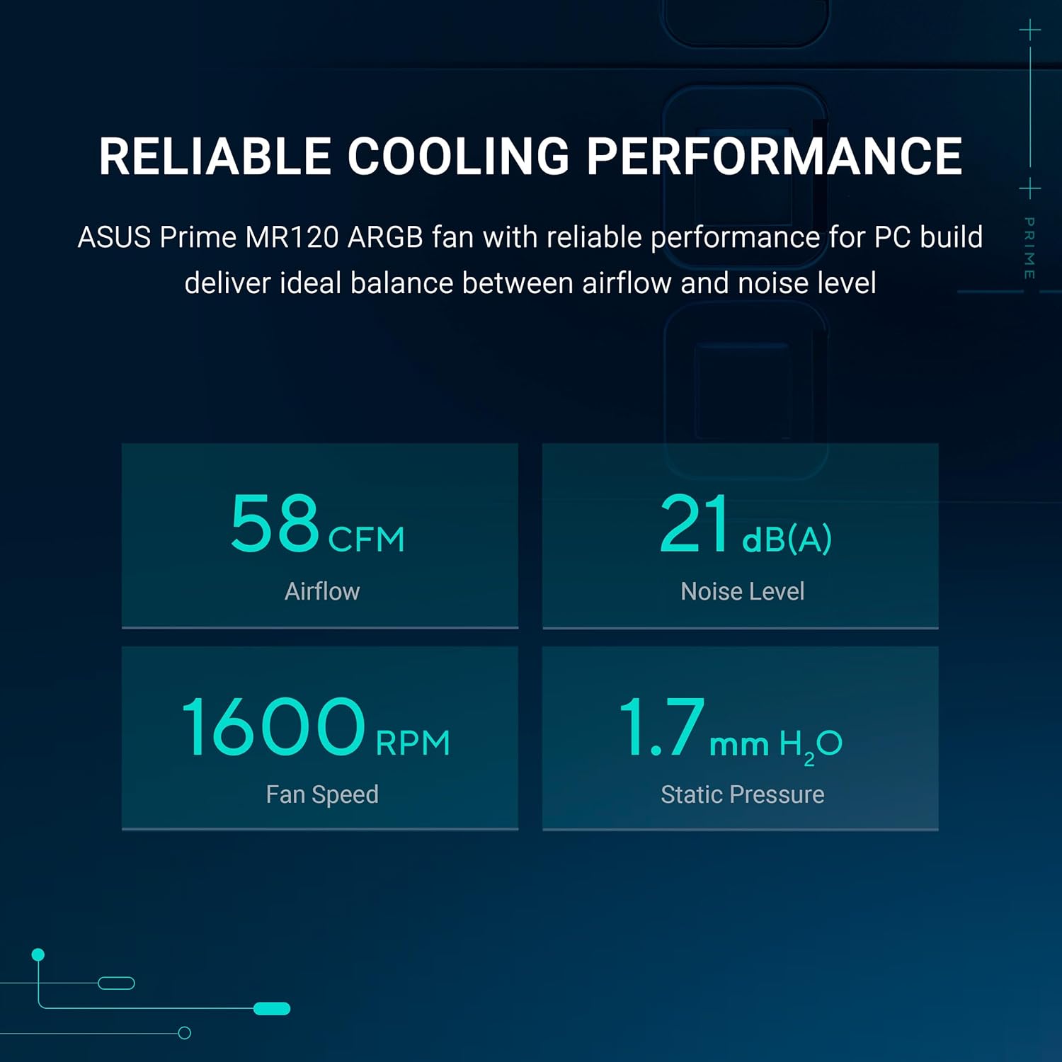 ASUS Prime MR120 ARGB, Ventola per Case da 120 mm, Spessore Telaio 2,8 cm, 20 LED ARGB Compatibili con Aura Sync per Illuminazione da Entrambi i Lati, Massimo 21 dB di Rumore, Bianco