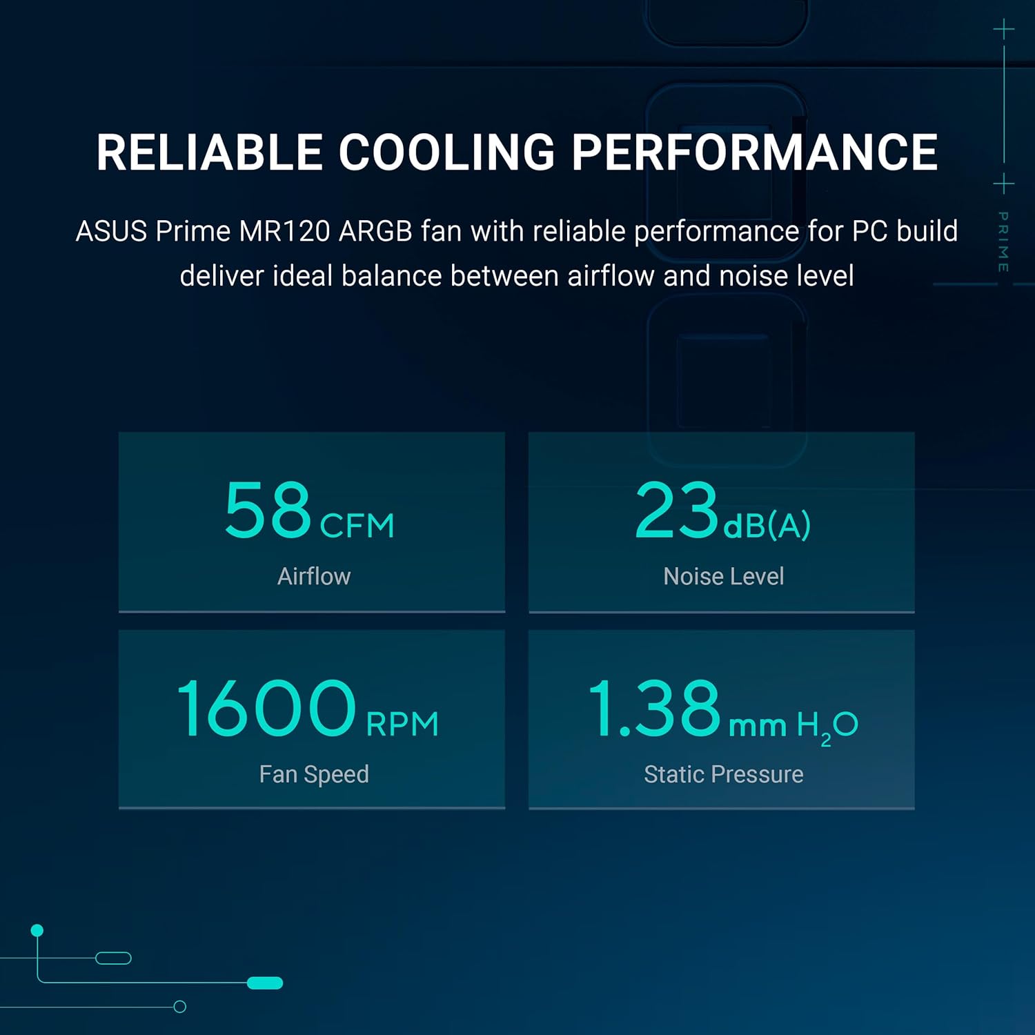 ASUS Prime MR120 ARGB Reverse, Ventola per Case da 120 mm, Spessore Telaio 2,8 cm, 20 LED ARGB Compatibili con Aura Sync per Illuminazione da Entrambi i Lati, 23 dB di Rumore, Bianco
