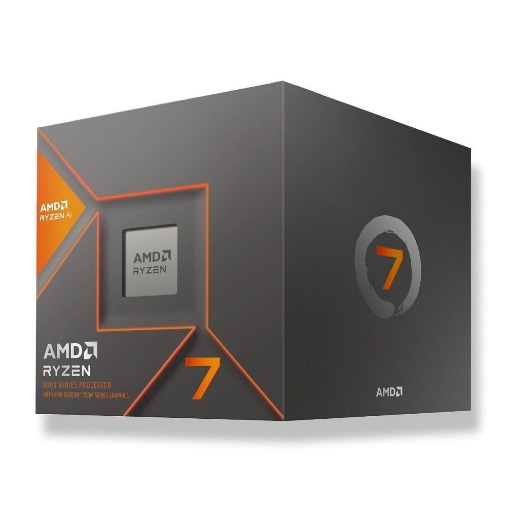 AMD Ryzen 7 8700G Processor (Integrated Radeon Graphics. Ryzen AI. 8 cores / 16 threads. 65W TDP. AM5 socket. 24 MB cache. Boost clock up to 5.1 GHz. Wraith Stealth cooler included