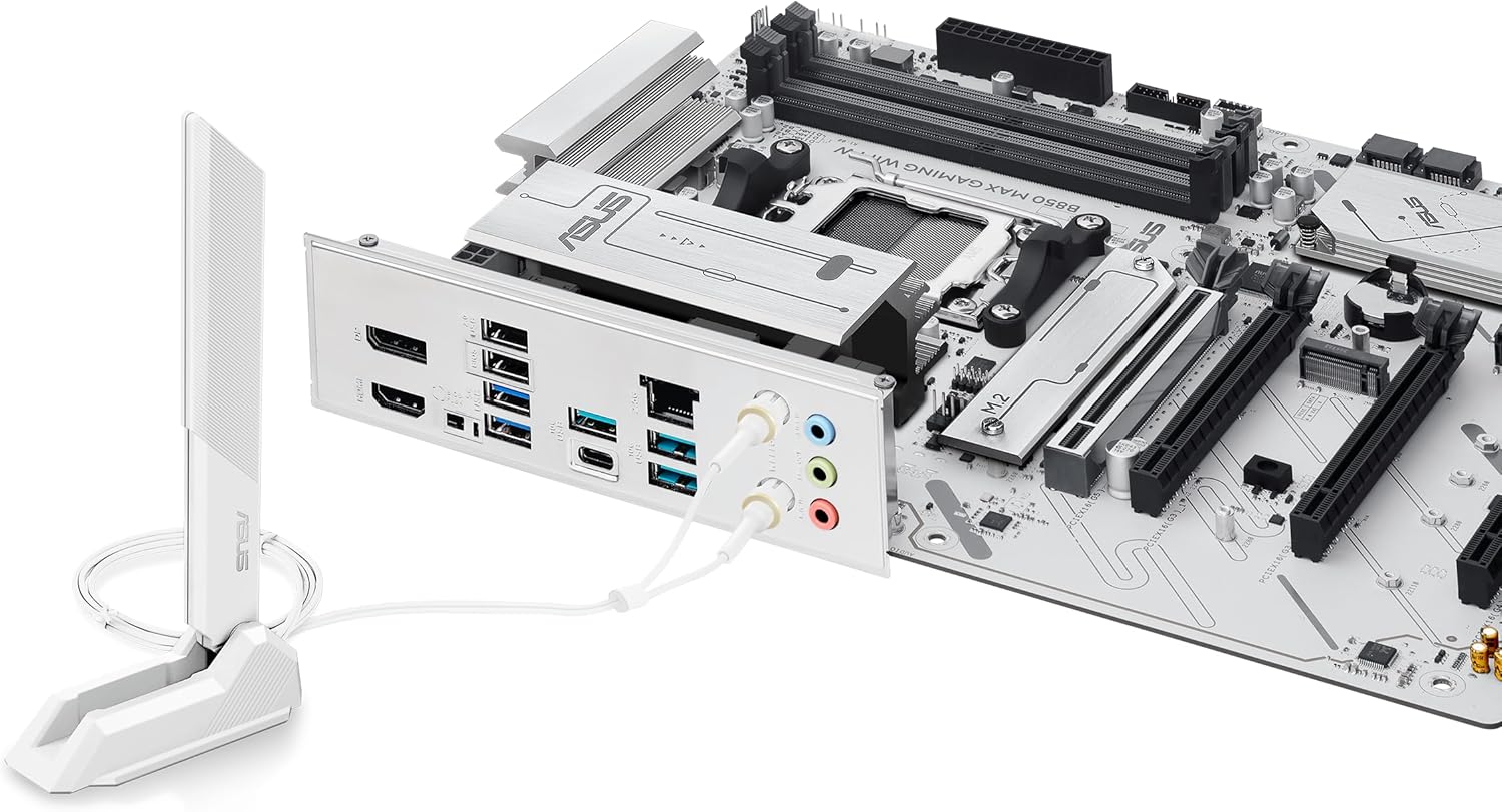 Asus B850 MAX GAMING WIFI W, AMD B850, AM5, ATX, 4 DDR5, HDMI, DP, Wi-Fi 6E, 2.5G LAN, 3x M.2, White