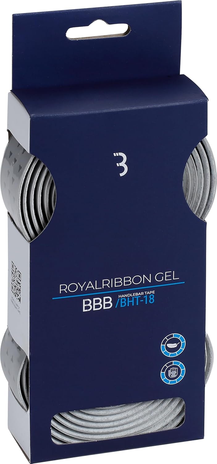 BBB Cycling RoyalRibbon Gel Lenkerband Rennrad | Stoßdämpfendes Griffband | Enthält Abschlussband und Lenkerstopfen | Grau | BHT-18