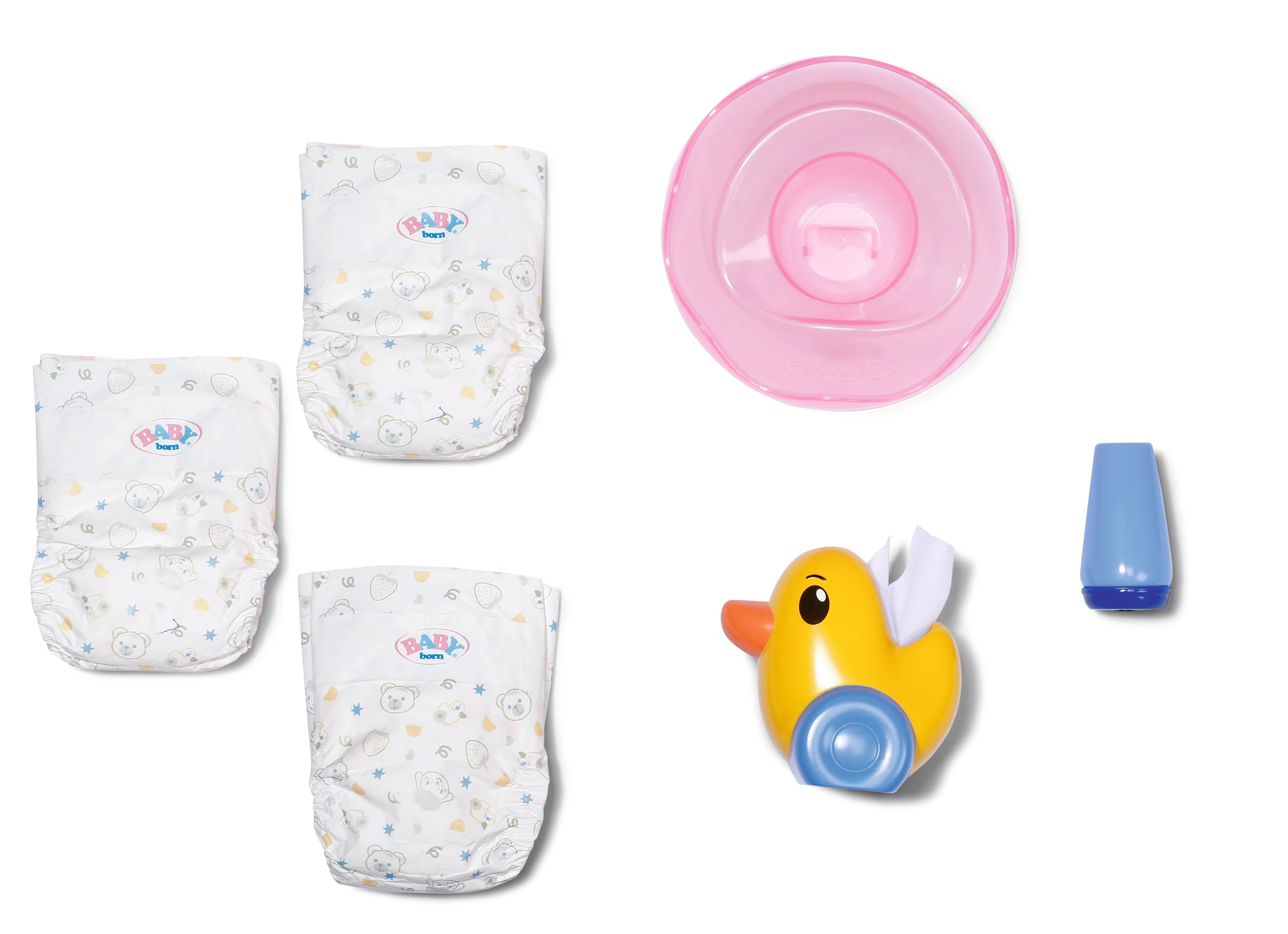 BABY born Potjesset voor poppen van 43 cm met luiers, crèmeblik en eend Berta als papierdispenser, 838365 Zapf Creation