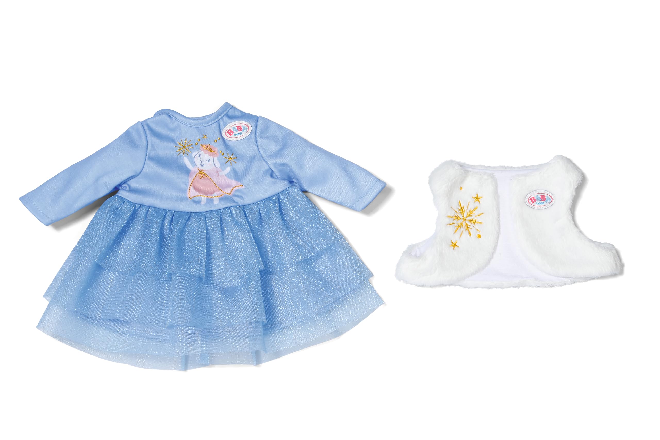 BABY born Blauwe winterjurk – Poppenjurk met lange mouwen, tule rok & pluchen bodywarmer – Poppenkleding – Accessoire voor alle poppen van 36 cm
