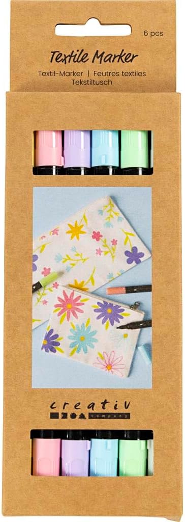 Textile markers, line 2,3+3,6 mm, pastel colours, 6 pc/ 1 pack