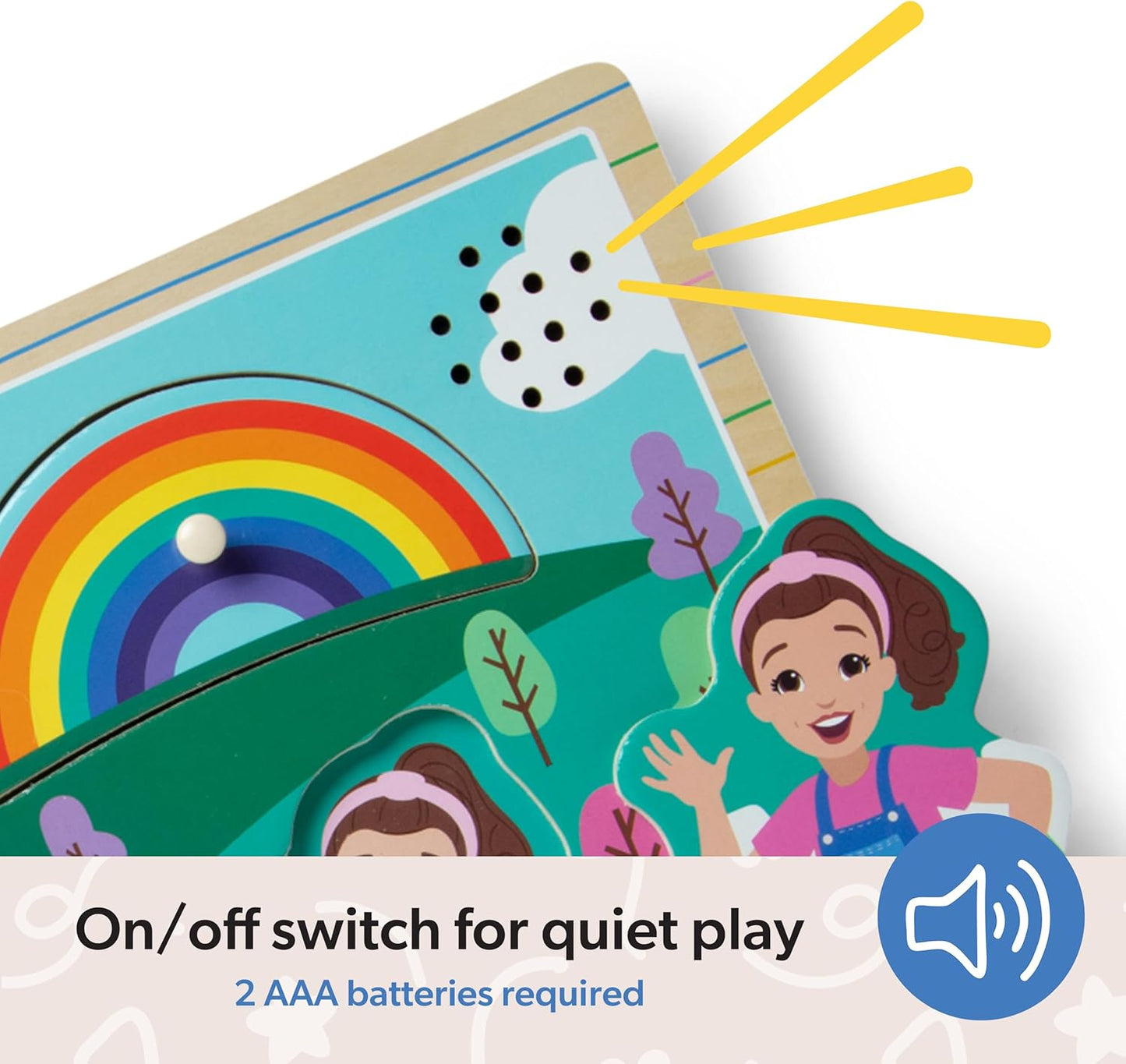 Melissa & Doug Ms. Rachel Wooden Song Peg Puzzle, 6-Piece Light-Activated Sound Puzzle with Full Songs, Toddler Toys for Boys and Girls Ages 2-5 Years