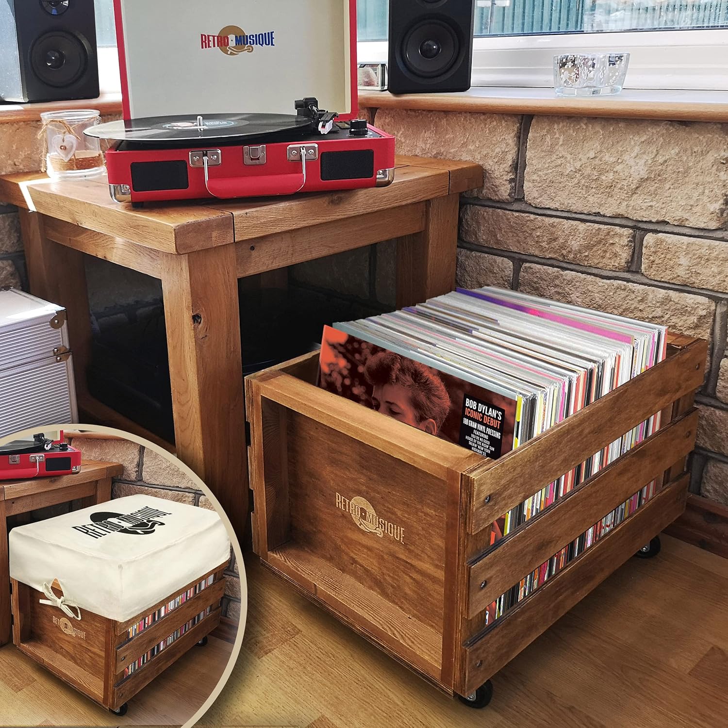 12?=?Ý?¥ LP Wooden Crate on Wheels. Bearing Wheels for Durability