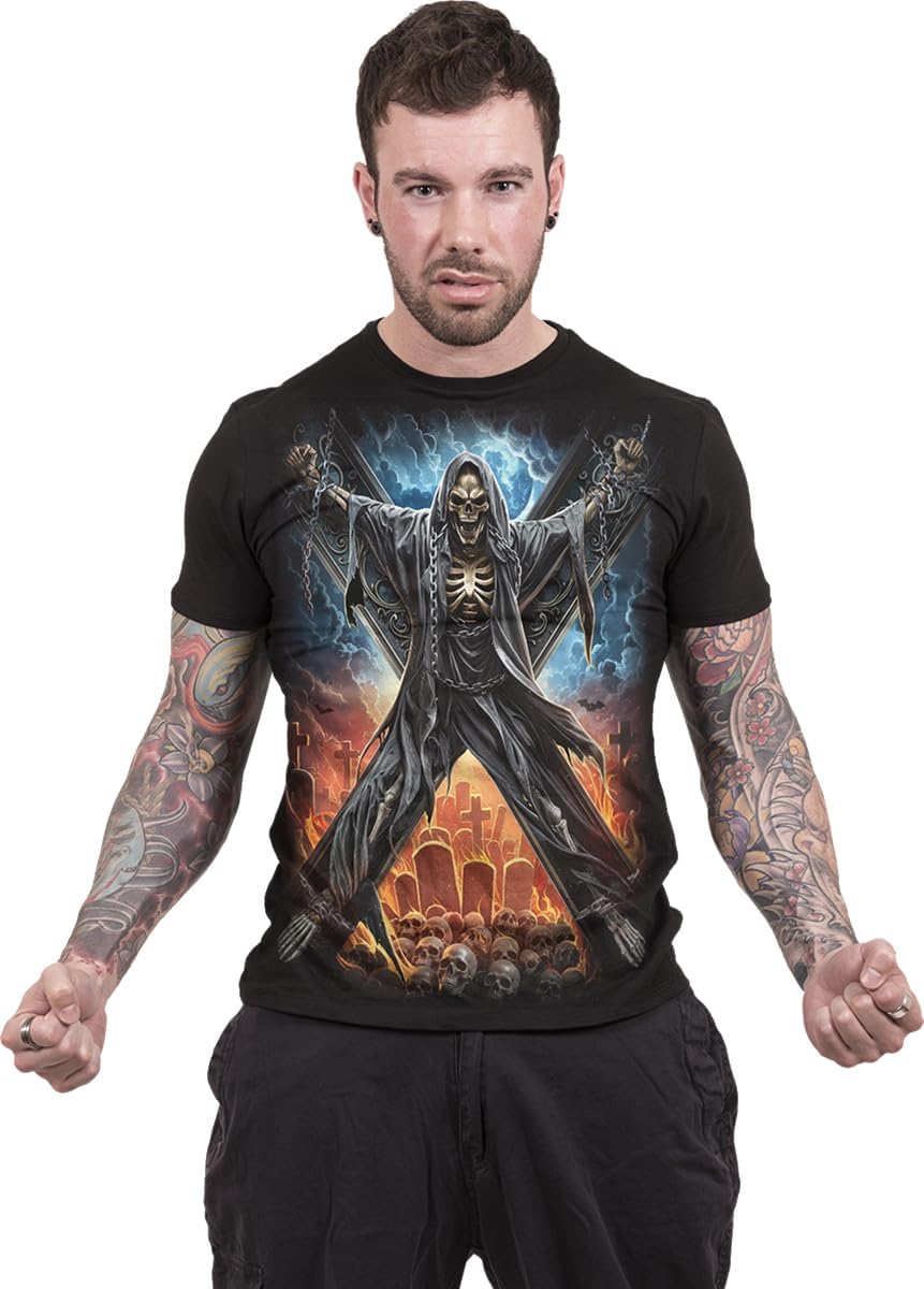 Spiral - CROSSED OVER (Unisex Black Short Sleeve T-Shirts) Ex Ex Large