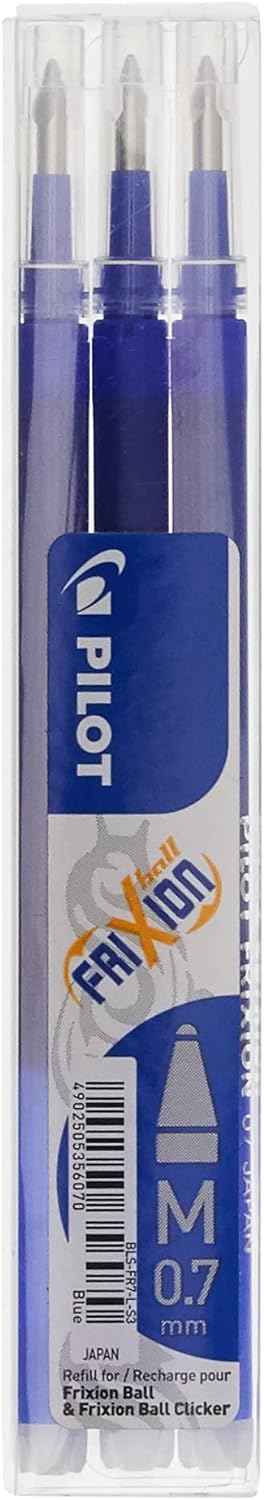 Pilot Refills for Frixion Rollerball 0.7 mm Tip - Blue, Pack of 3