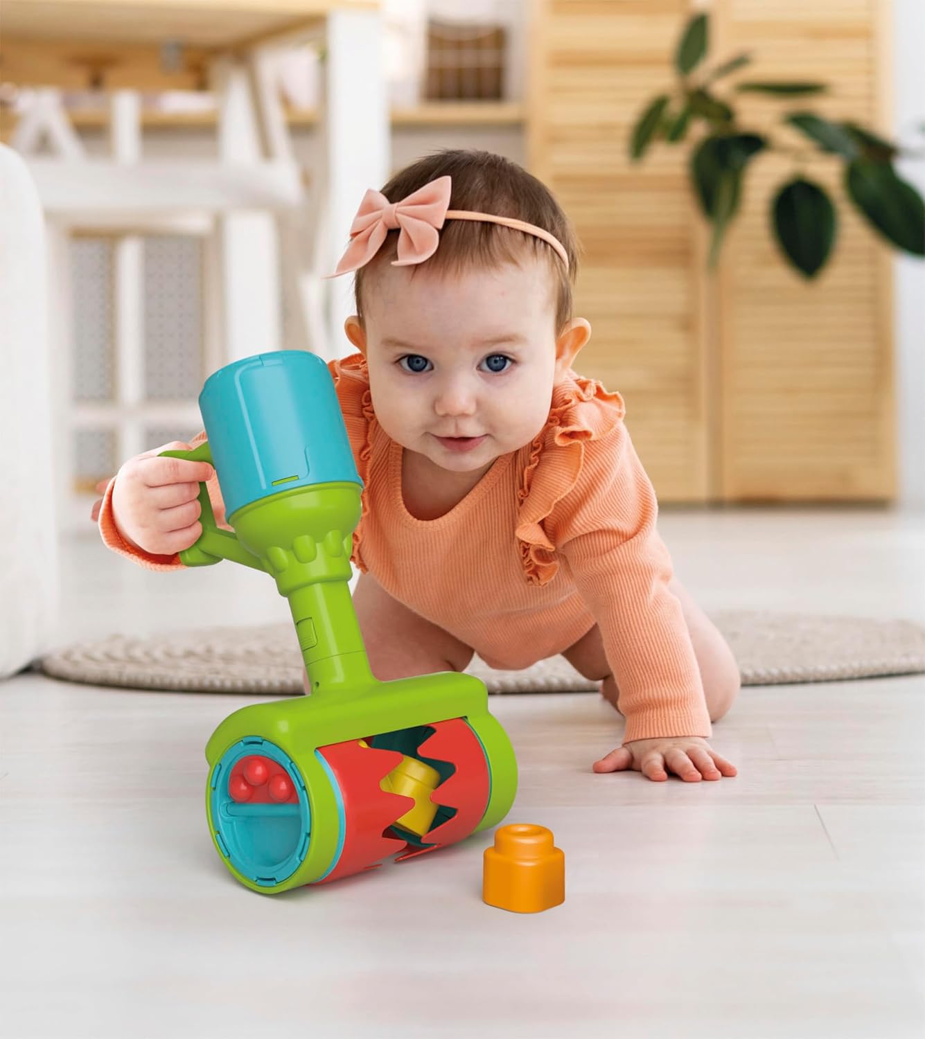 Clementoni Soft Clemmy Stofzuiger - 6 Baby Blokken - Zachte en Veilige Stapelblokken - Motoriek Speelgoed - Verstelbare Hoogte - Voor Kinderen van 1 en 2 Jaar