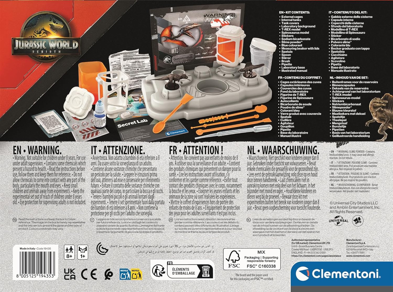 Clementoni Jurassic World Secret Lab – Glow-in-the-Dark Dinosaur Science and Experiment Kit for Kids 7+