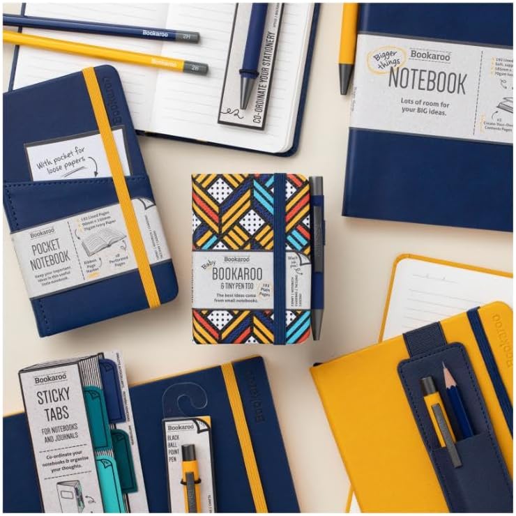 IF Bookaroo Notebook - A7 Pocket and Handbag size Notebook plus Black Ballpoint Pen, 192 pages - Forest Green & Chartreuse - Marble