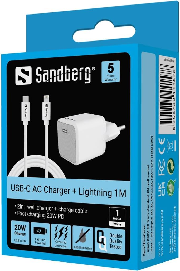 Sandberg - Usb-C Ac Charger 20W +Lightning 1M