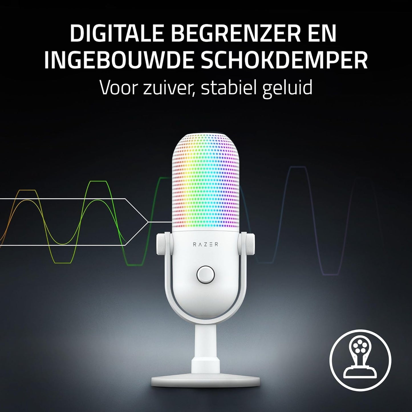 Razer Seiren V3 Chroma - RGB USB-microfoon - Supercardioïde condensatormicrofoon met Tap-To-Mute (reactieve verlichting, digitale versterkingsbegrenzer en geïntegreerde schokdemper) Wit