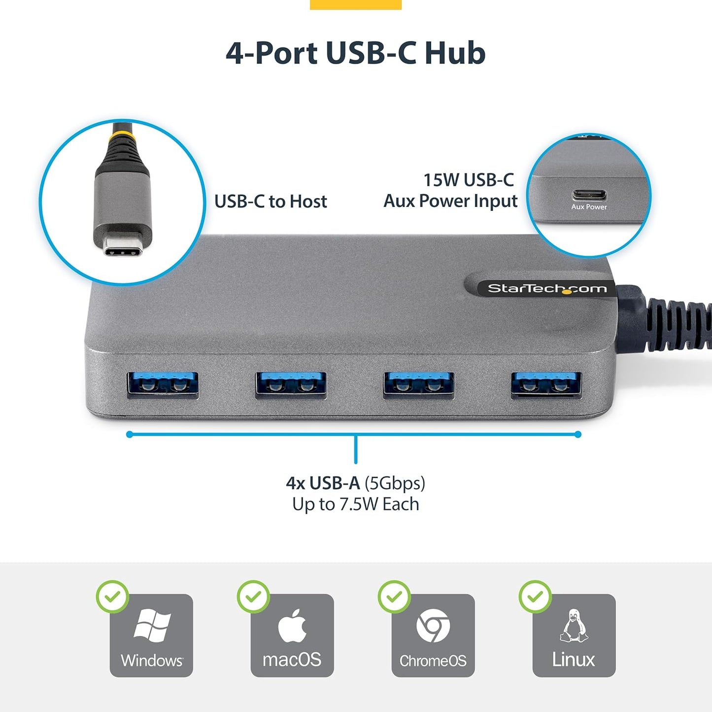 Startech.Com - Hub - 4 X Usb 3.2 Gen 1 + 1 X Usb-C + 1 X Usb-C 3.2 Gen 1 - Desktop