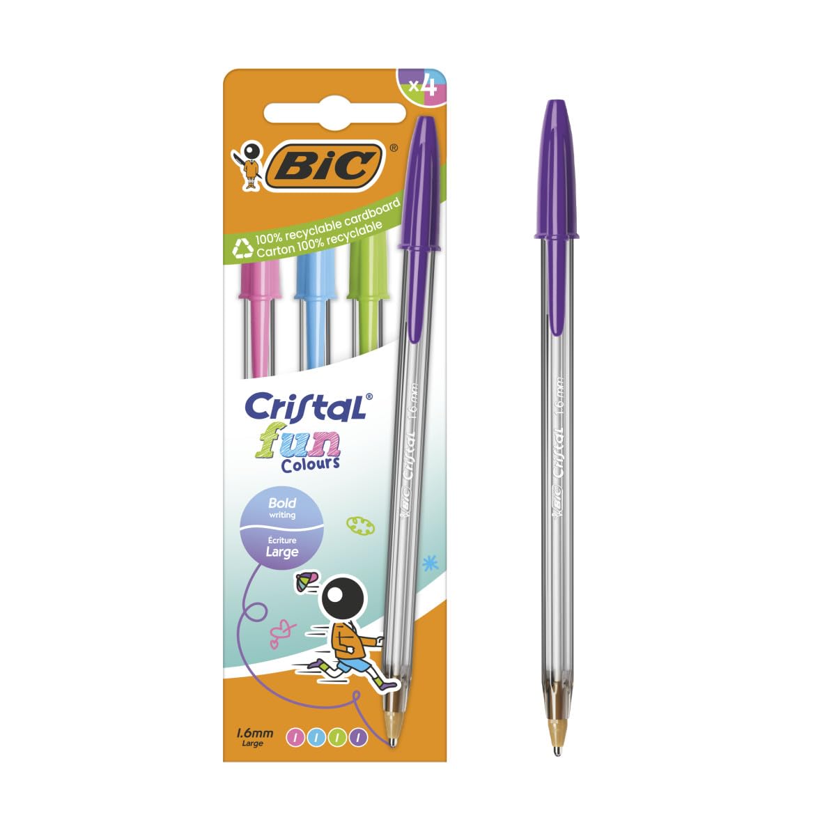Bic Cristal FUN Assorted 1.6mm Ballpoint Pen (Pack 4) - 524173