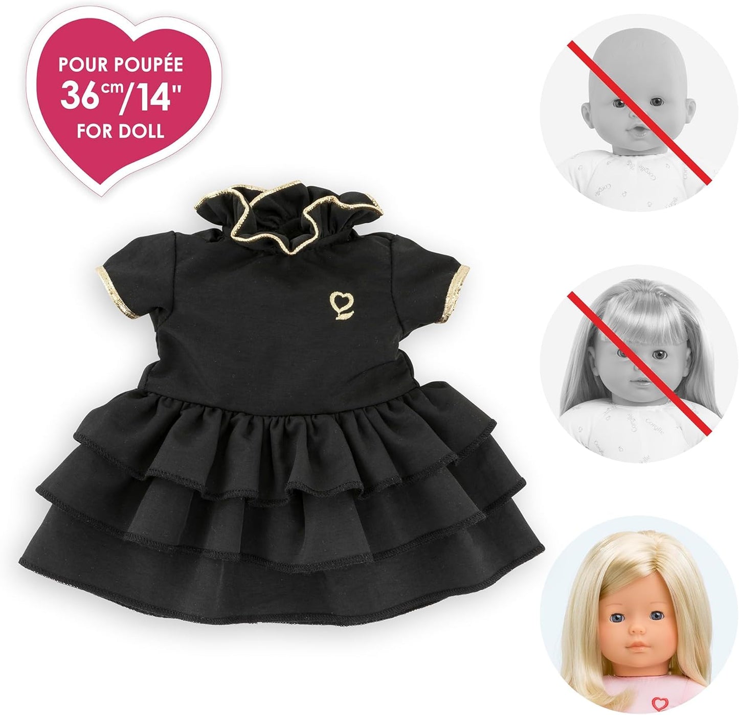 Ma Corolle - Kleine zwarte jurk, kleding, voor pop My Corolla, 36 cm, vanaf 3 jaar, 9000212850