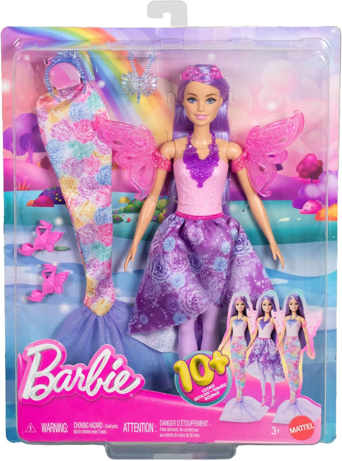 Barbie Doll with Clothes & Accessories, Fantasy Fashion Pack with 8 Accessories Including Mermaid Tail, Fairy Wings, Royal Necklaces, Shoes & More for 10+ Looks, JCP74
