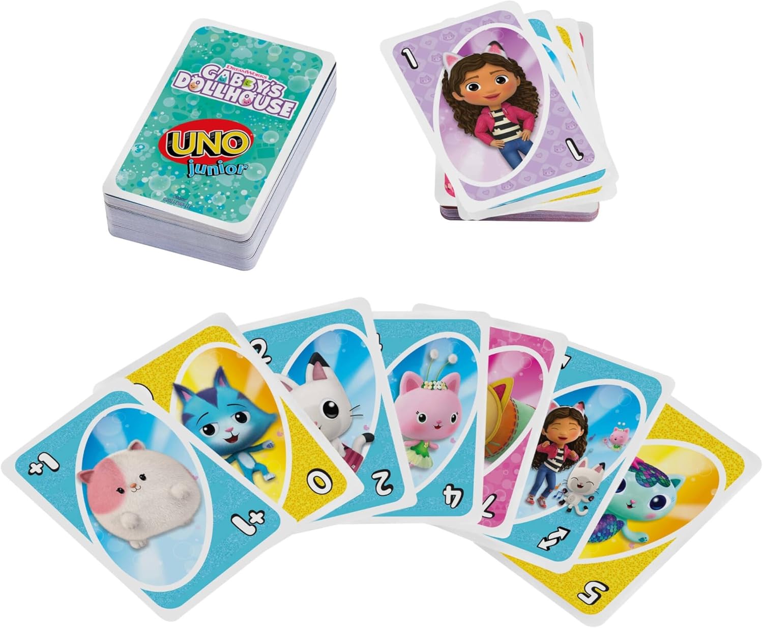 Mattel Games UNO Junior Gabby’s Dollhouse Card Game for Kid Parties, Family Nights, Vacations & Travel, JLH17