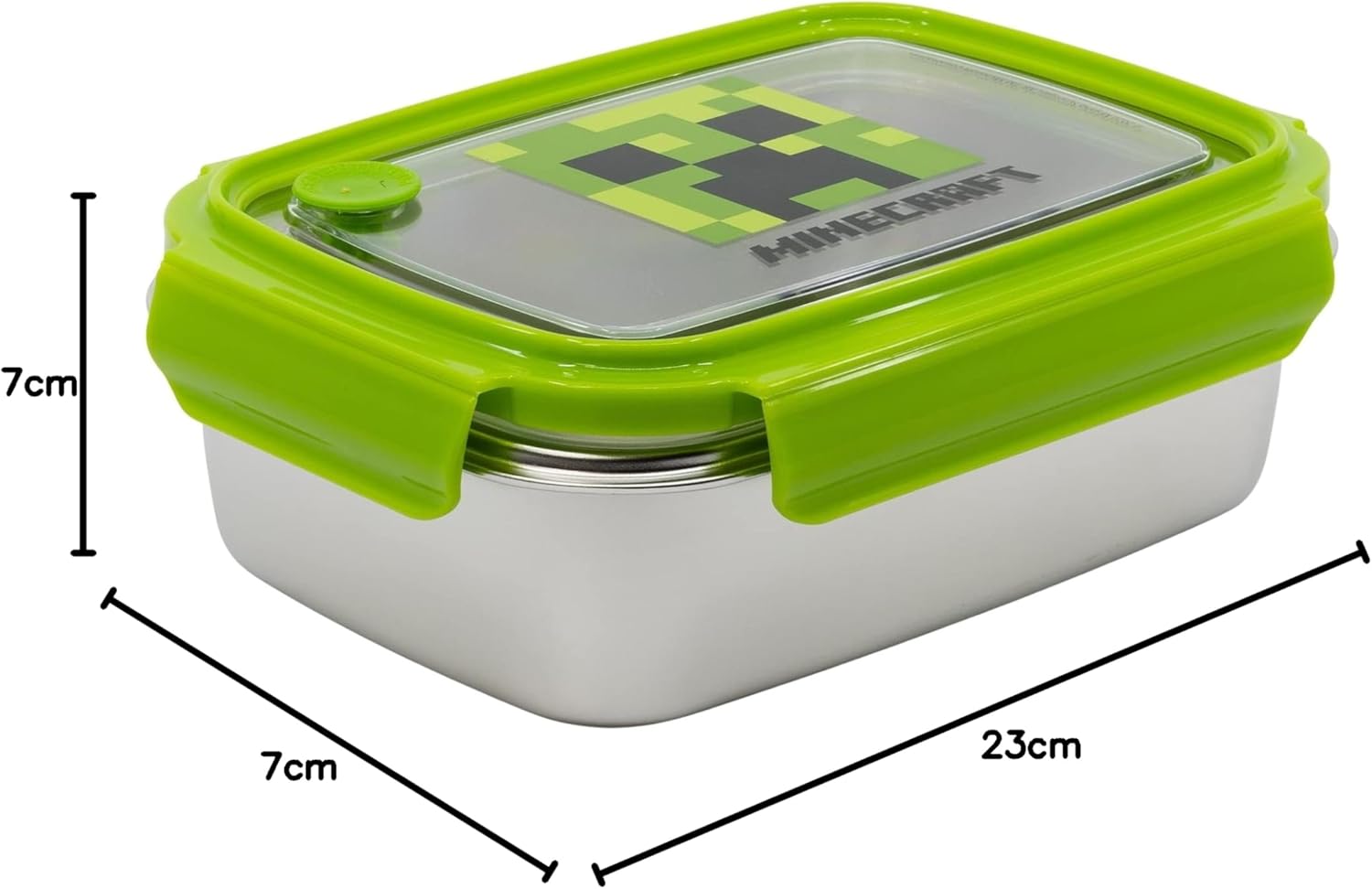 Stor Minecraft Design, Stainless Steel Lunch Box - BPA Free, Leak-Proof with Silicone Gasket & Safety Lock - Durable & Eco-Friendly - Perfect for Kids & Adults - 23 x 7 x 7cm, 1000ml