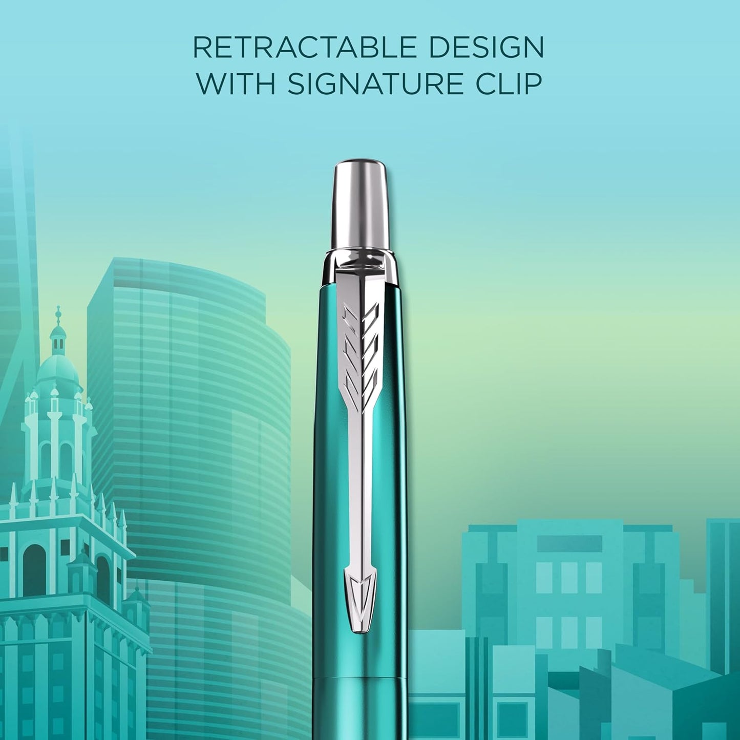 Penna a sfera Parker Jotter | Edizione speciale | Miami Turquoise con puntale cromato | Punta media | Inchiostro blu | Confezione regalo