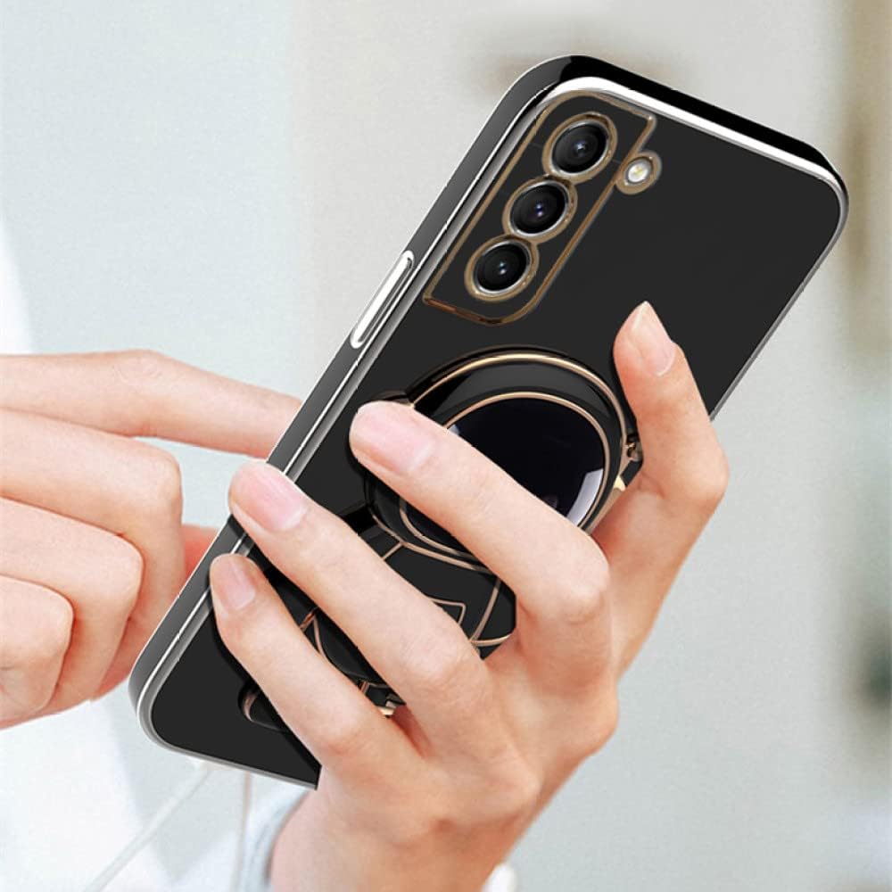 Überzug Fold Stand Holder Phone Case für Samsung Galaxy S22 Ultra Note20 Note10 S21 Plus S20 FE A22 A32 A52 A72 Astronaut Cover, Schwarz, für S21 FE