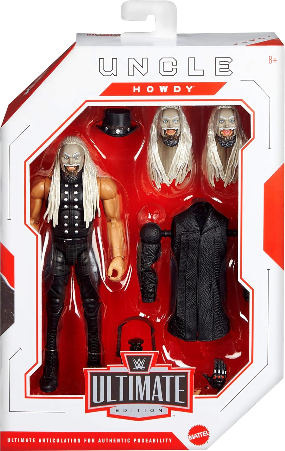 Mattel WWE Ultimate Edition Action Figure & Accessories Set, Uncle Howdy 6-inch Collectible with Swappable Heads & Hands, 30 Articulation Points, JHV86