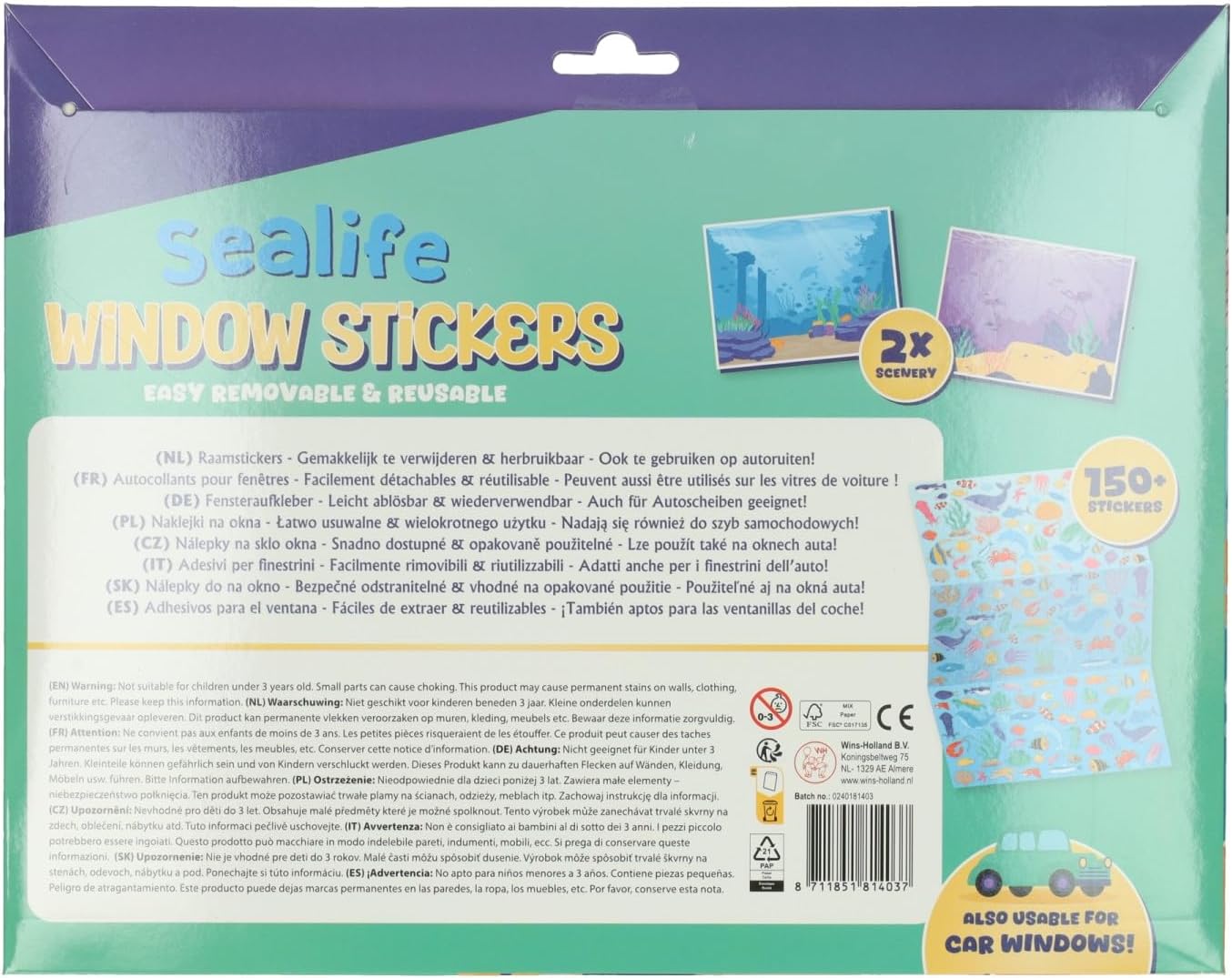 Wins Holland - Herbruikbare Zeedieren Raamstickers 150st.