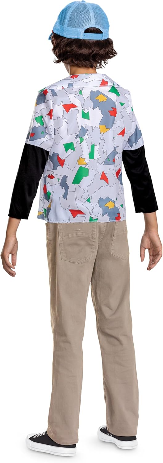 Stranger Things Dustin Costume for Kids and Teens, Officially Licensed by Disguise, Includes Shirt with Attached Faux Hellfire Club Tee and Cap, For Ages 7-8, 10-12 & 14-16 years