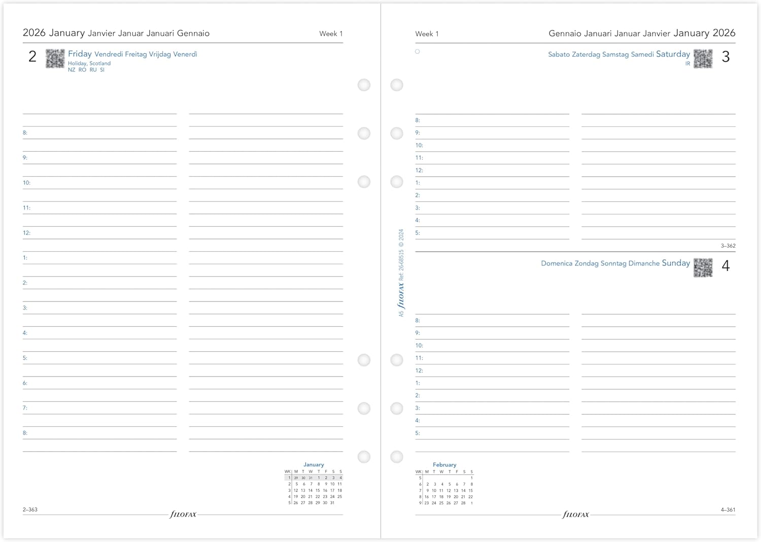 Filofax A5 Day Per Page 5 Language Appoi