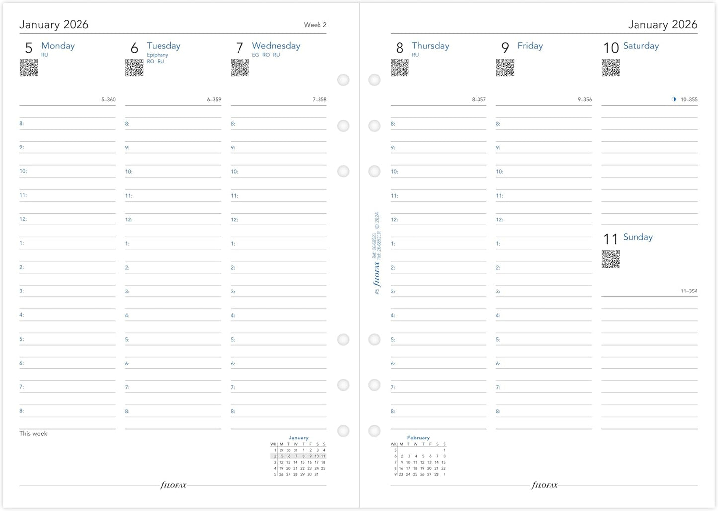 Filofax A5 Week on two pages column format English Recycled paper 2026 diary 26-68521R