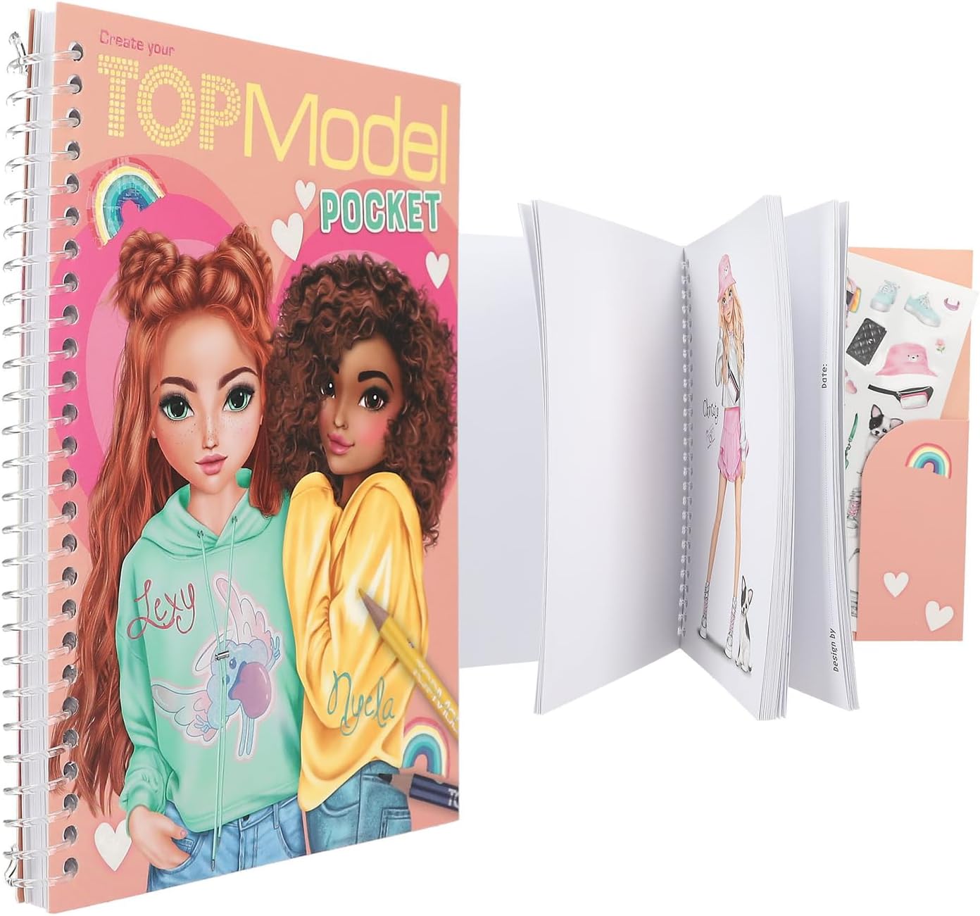 Depesche 13165 TOPModel - Zakkleurboek in praktisch formaat met 120 pagina's voor het ontwerpen van outfits, kleurboek met stickervel en spiraalband