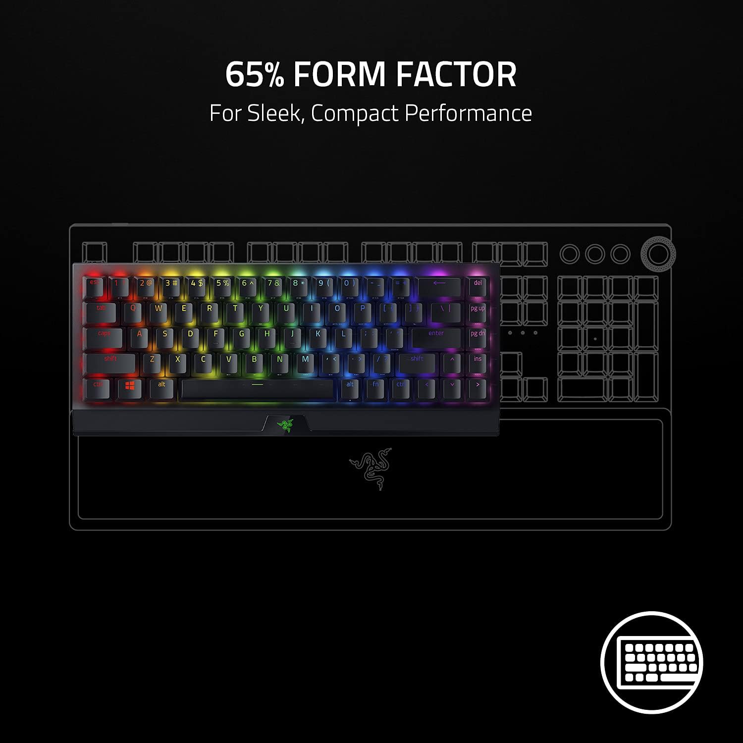 Razer BlackWidow V3 Mini HyperSpeed (gele schakelaar) - 65% compact gaming-toetsenbord met mechanische schakelaar (lineair en klik, RGB Chroma-verlichting) - Scandinavisch/Zweeds toetsenbord, zwart