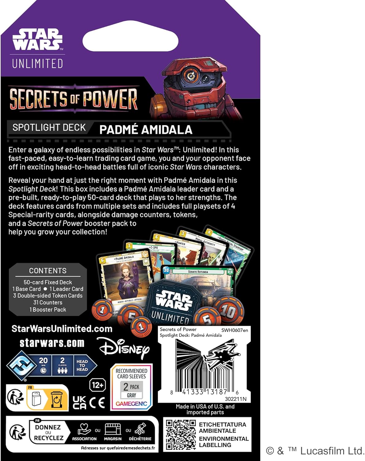 Asmodee Star Wars: Unlimited TCG Secrets of Power Padmé Amidala SPOTLIGHT DECK - Pre-Built 50-Card Ready-to-Play Deck with Booster Pack, Ages 12+, 2+ Players, 20 Minute Playtime