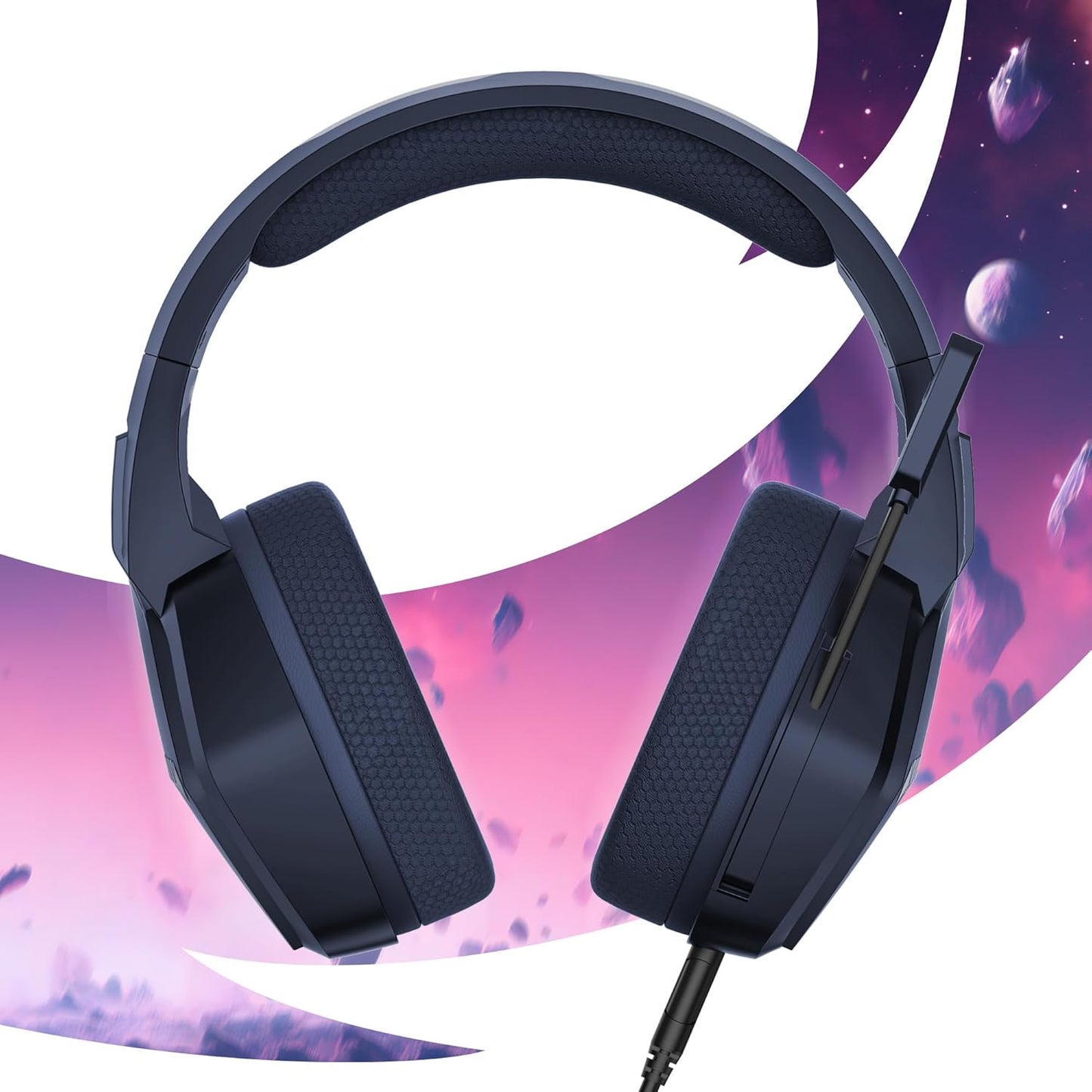 Gaming-headset PS5 PS4 Switch 2 Xbox PC Mac met verstelbare microfoon, LED, luidsprekers 50 mm, oorkussens van ademende stof, bekabeld, Nebula Abyss Blue