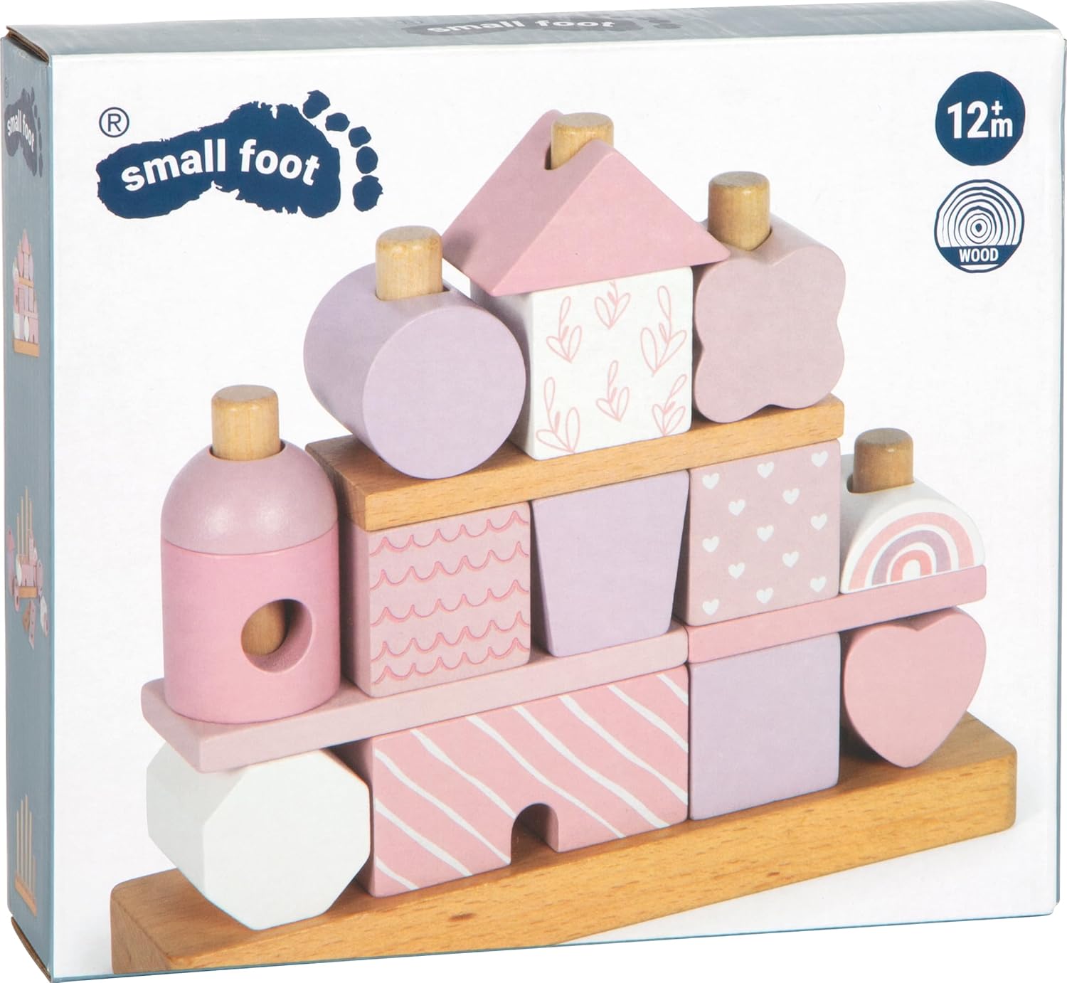 small foot Stacking House pink, creative stack & insert game, wood, with 18 different blocks, for ages 12+ months, 12713