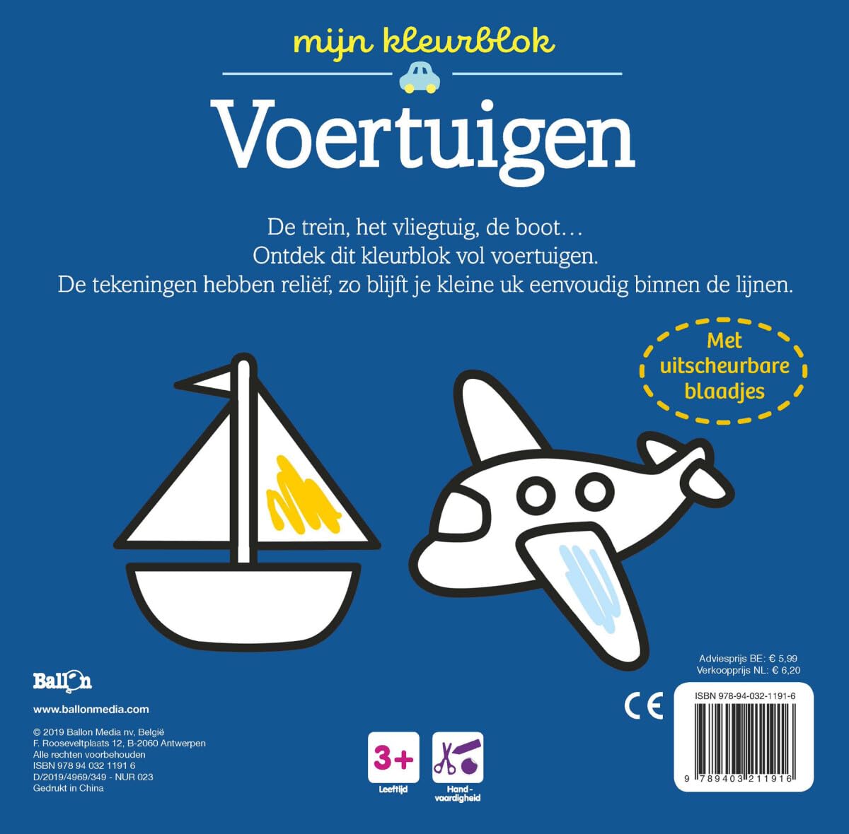 Standaard Uitgeverij - Kleurblok Junior - Voertuigen Dikke Lijnen 3+