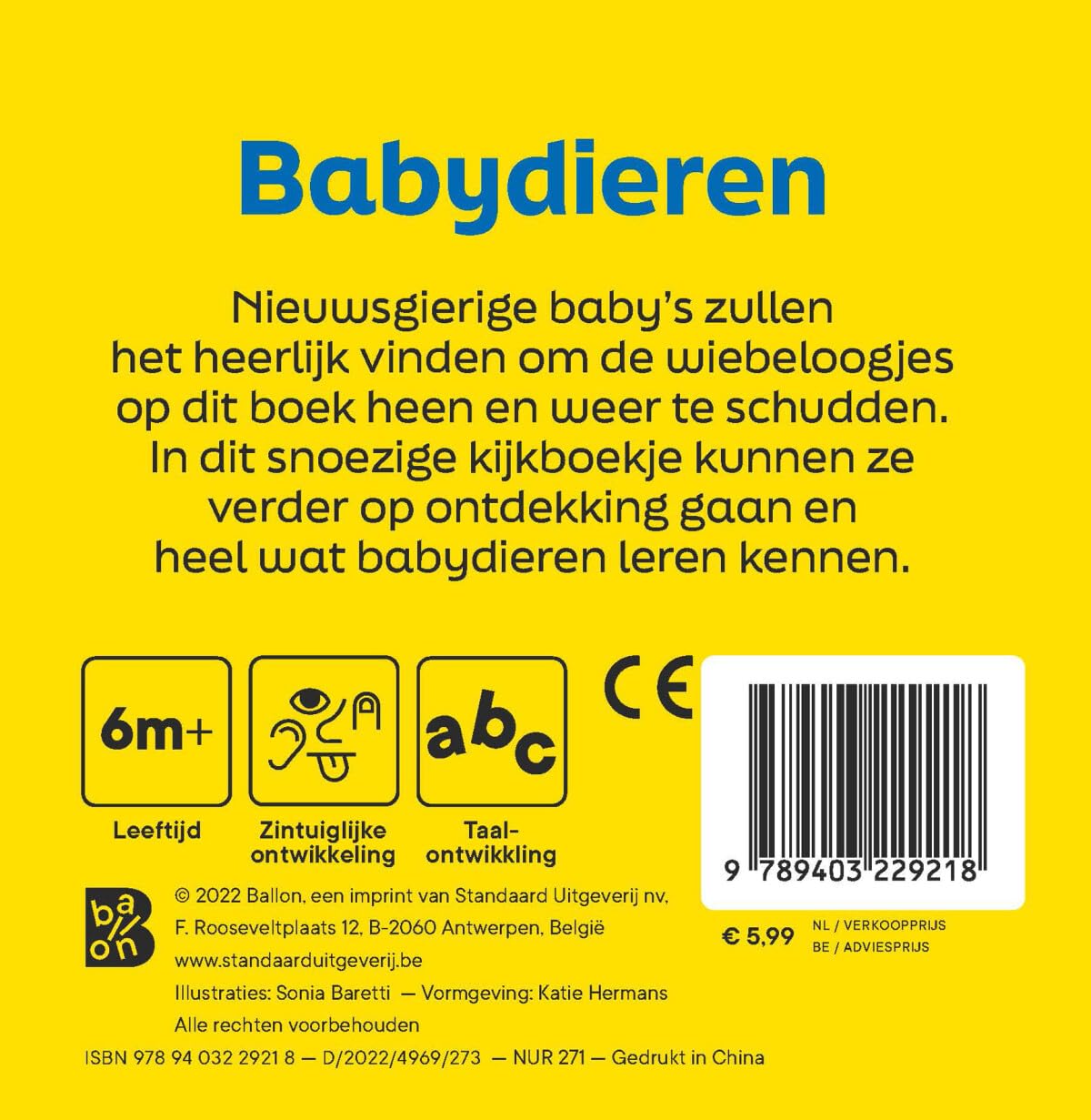 Standaard Uitgeverij - Babydieren - Kartonboek met Wiebeloogjes