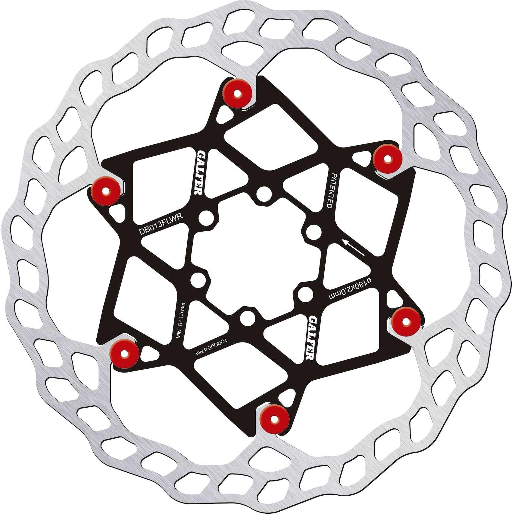 Galfer Wave Floating Disc Rotor - 6 Bolt - 180 x 2.0mm - Red Pins