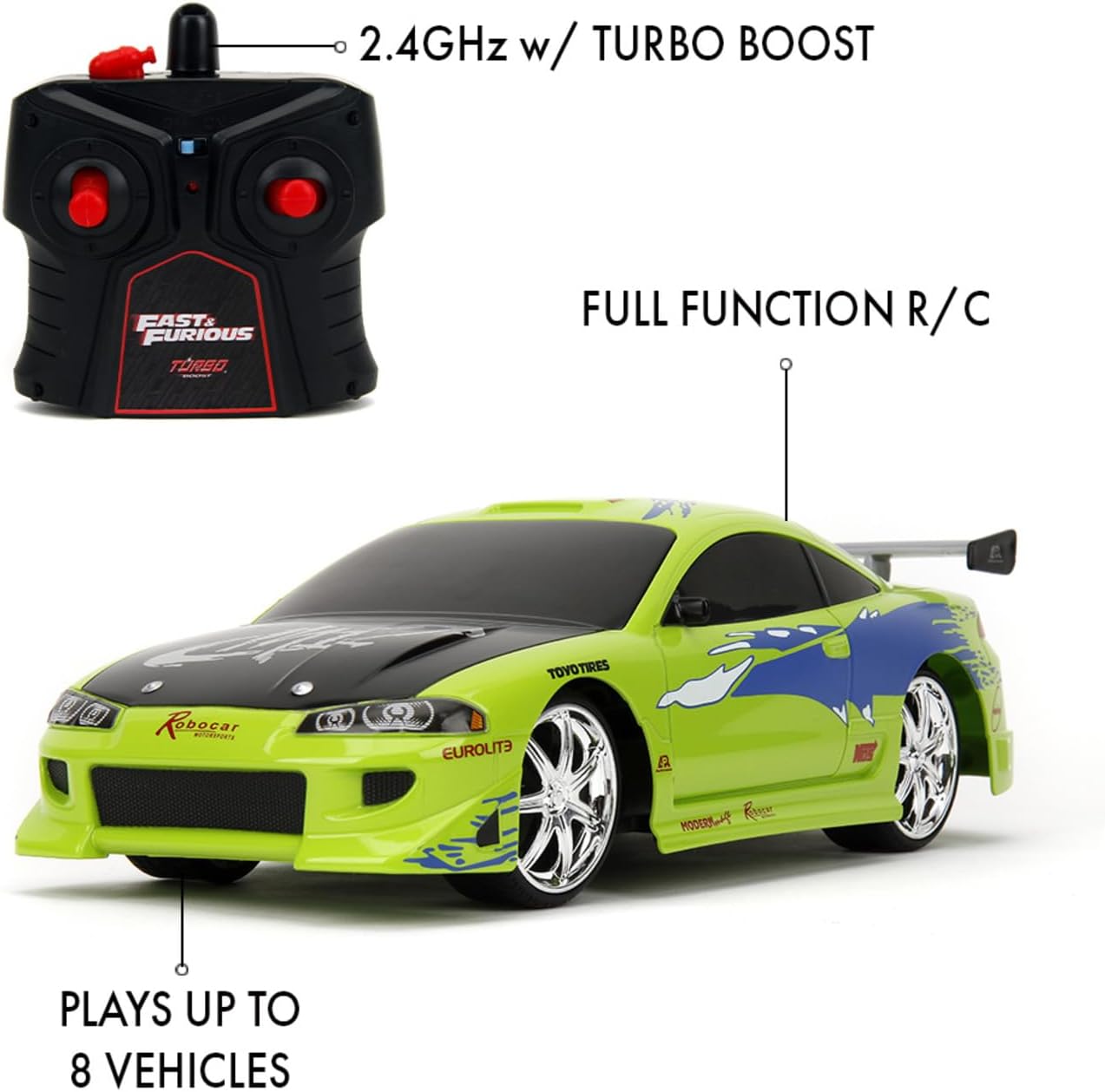 Jada FAST & FURIOUS Remote Control 1995 MITSUBISHI ECLIPSE 1:16