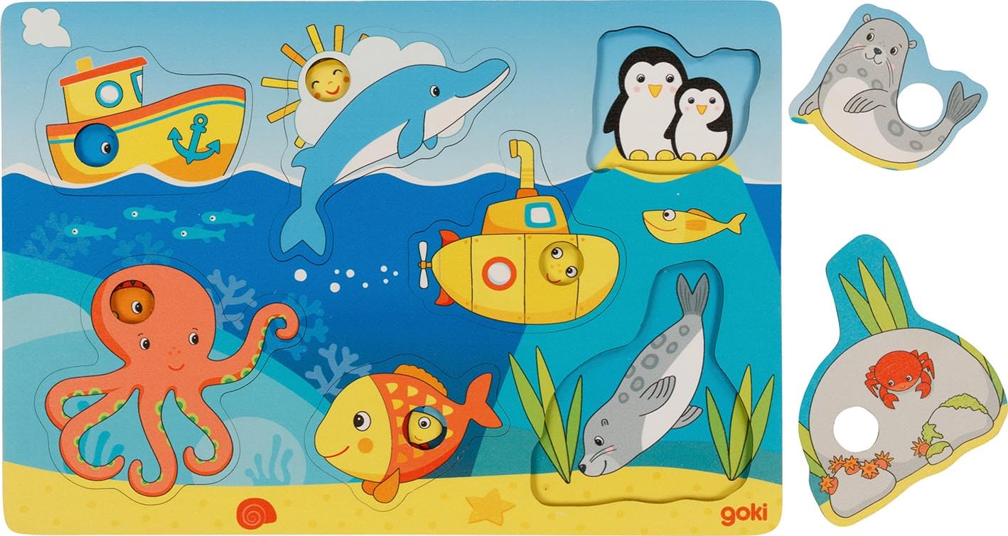 Goki - Goki Houten Achtergrondpuzzel Zeedieren 7st.