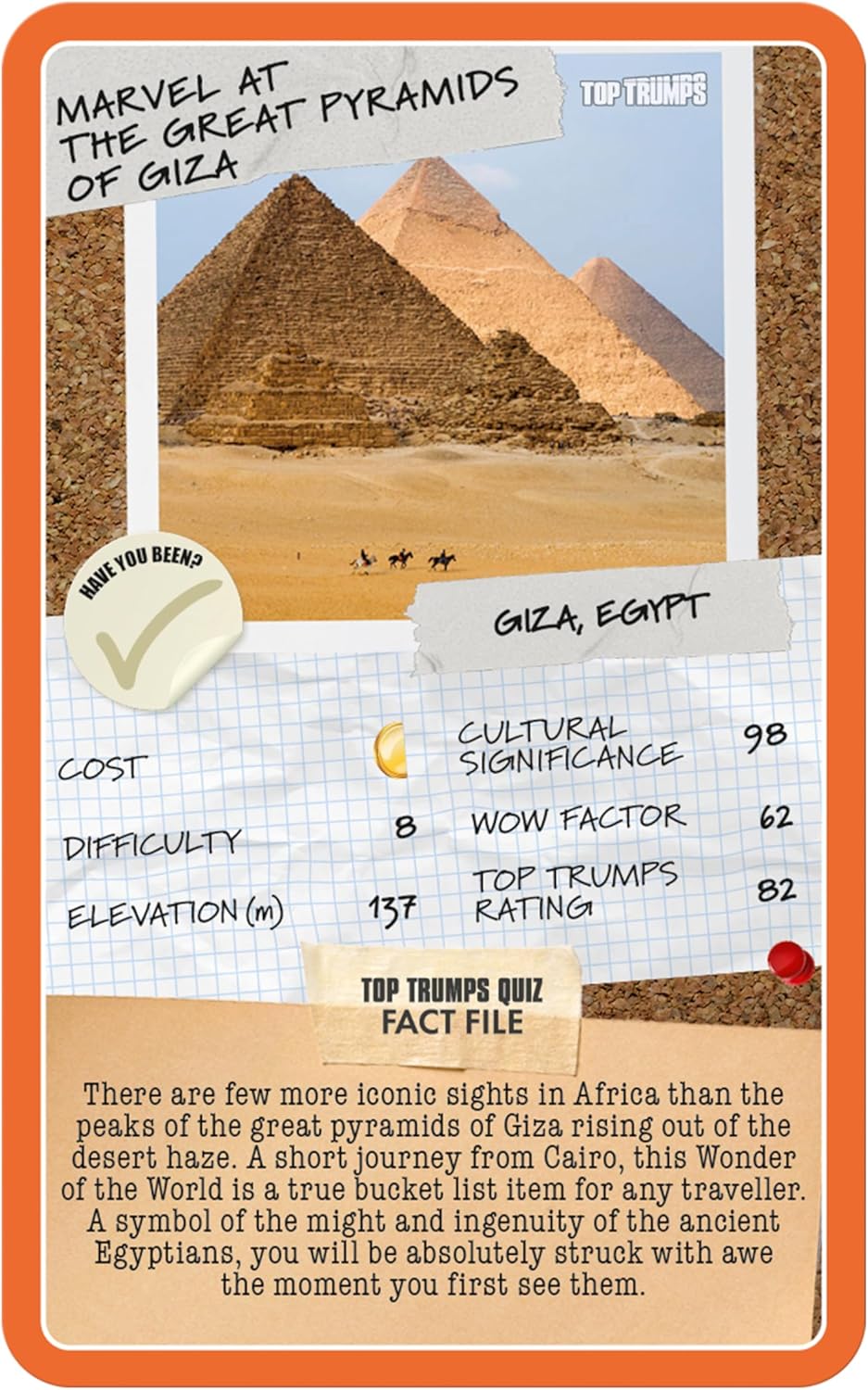 Top Trumps Backpackers' Bucketlist Learn all new stats and fascinating facts as you explore Backpackers' Bucketlist gift for ages 6 plus