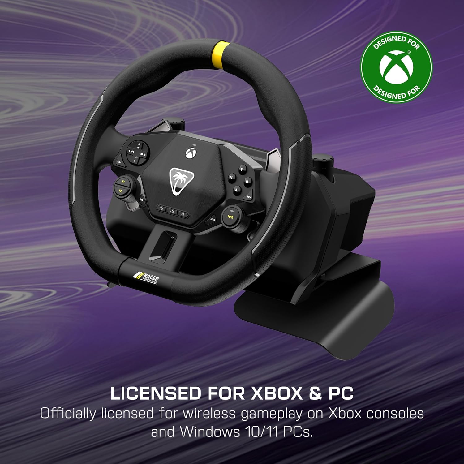 Turtle Beach Racer Sistema di volante wireless con licenza ufficiale per Xbox Series X|S, Xbox One e PC Windows - Connessione wireless stabile, fino a 30 ore di autonomia della batteria