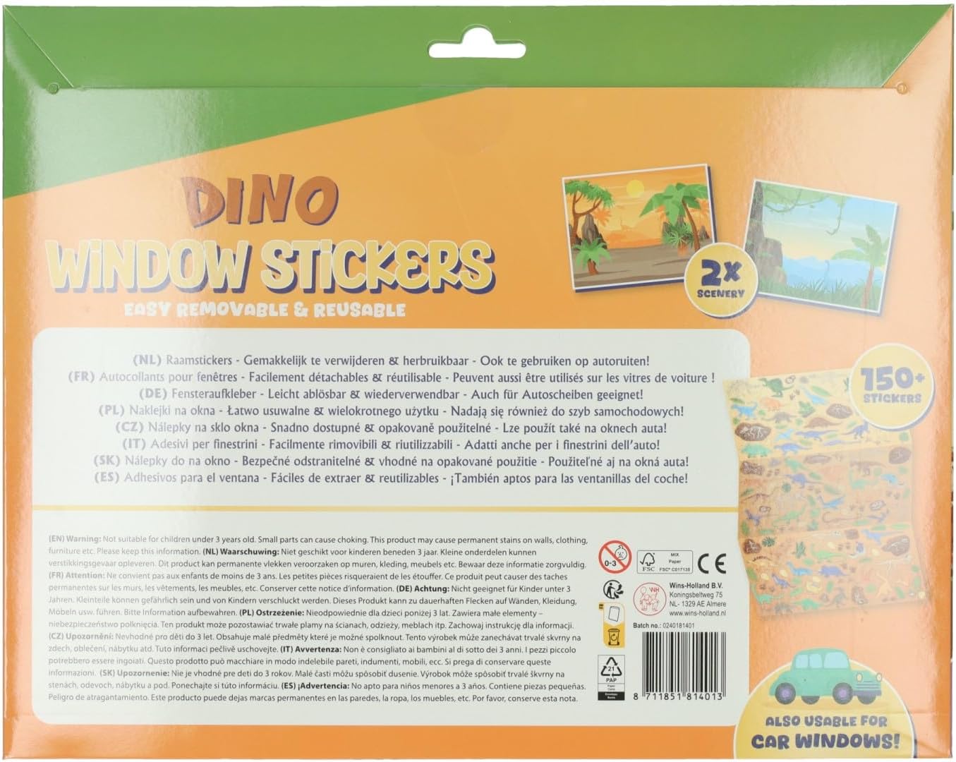 Wins Holland - Herbruikbare Dino Raamstickers 150st.