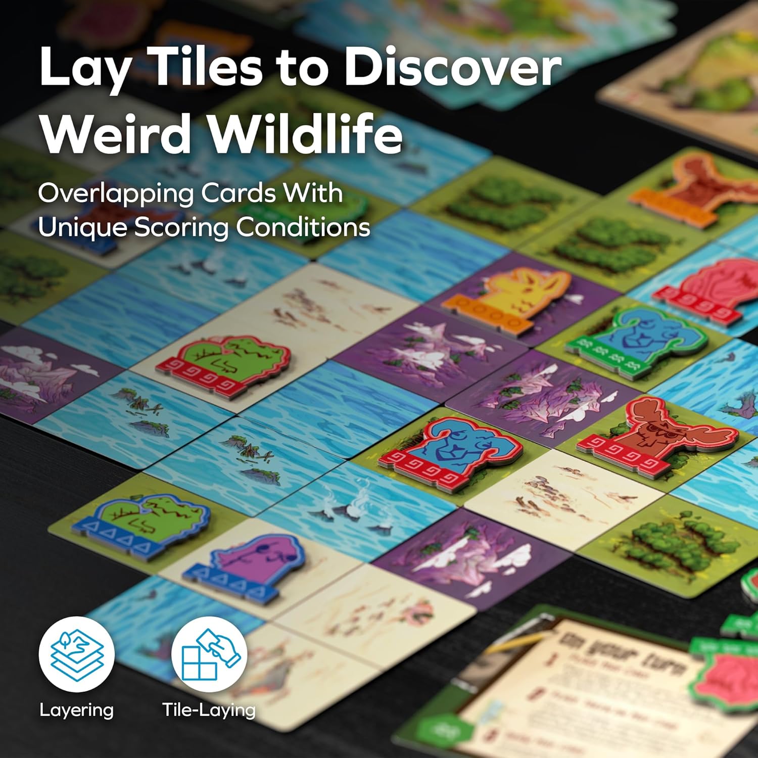 Allplay Oddland | Tile-Laying Exploration Board Game | Unique Wildlife Scoring Puzzle for 1-5 Players | Ages 10 Small Box Series
