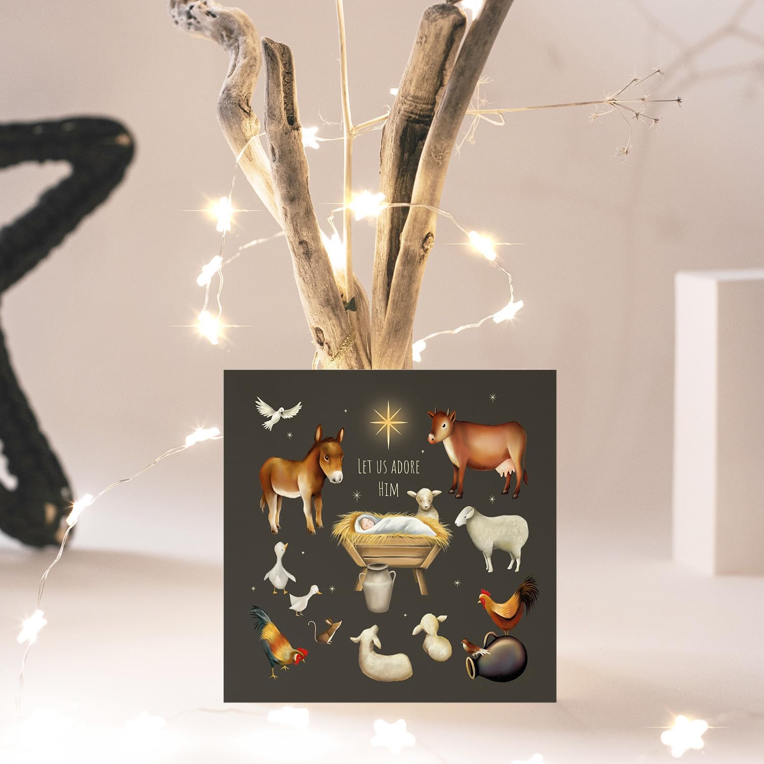 Compassion Christmas Card: Manger Animals Let Us Adore Him (pack of 10